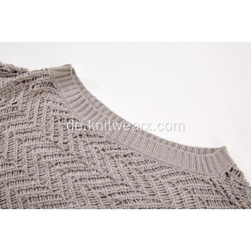 Gestrickter Pointelle-Pullover mit U-Boot-Ausschnitt für Damen